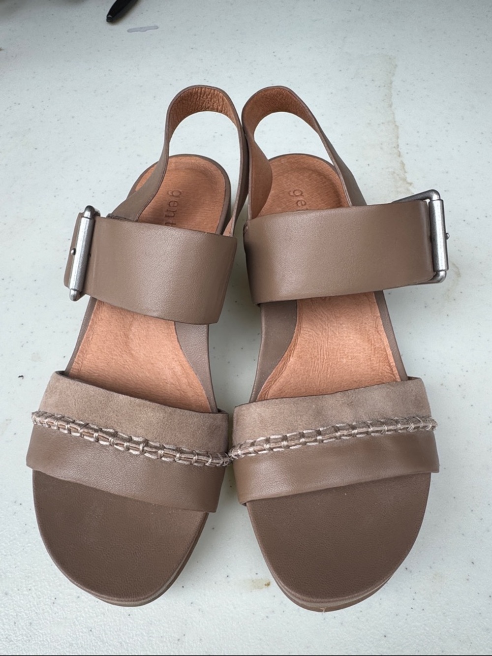 Kenneth Cole Taupe Leather Braided-Trim Slingback Sandals